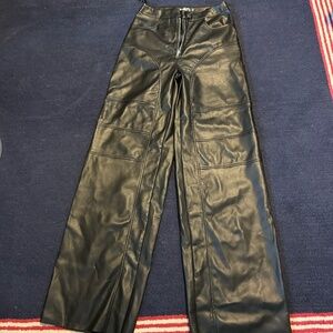 Missguided Leather Wide Leg Trouser, Black, Size US 4